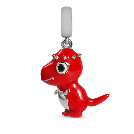 925 Sterling Silver, Cute Red Dinosaur Pachycephalosaurus Charm