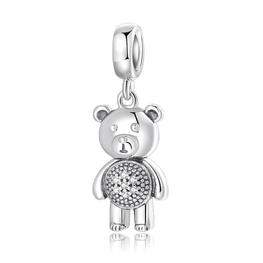 925 Sterling Silver,  Classic Teddy Bear Cubic Zirconia Belly Charm