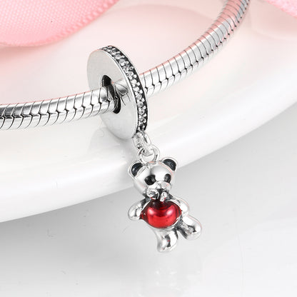 925 Sterling Silver,  Bear with Apple Charm