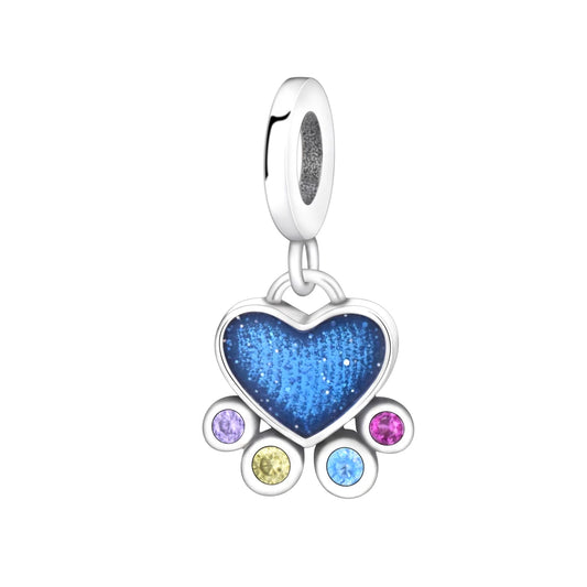 925 Sterling Silver, Heart Paw Charm