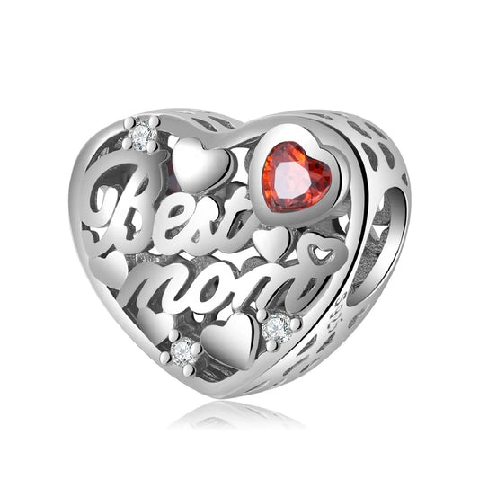 925 Sterling Silver, Best Mom Heart Charm