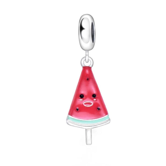 925 Sterling Silver, Watermelon Smiling Popsicle Charm