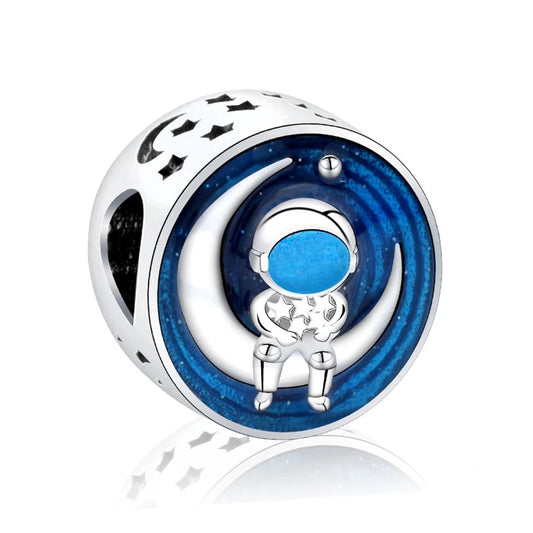 925 Sterling Silver,  Astronaut On Moon Charm