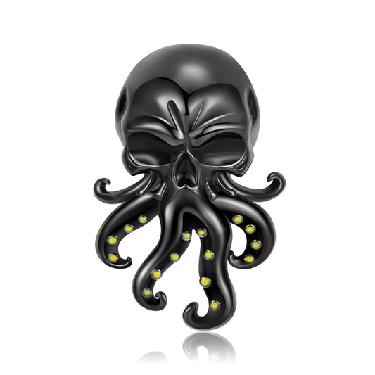 925 Sterling Silver,  Black Octopus Charm