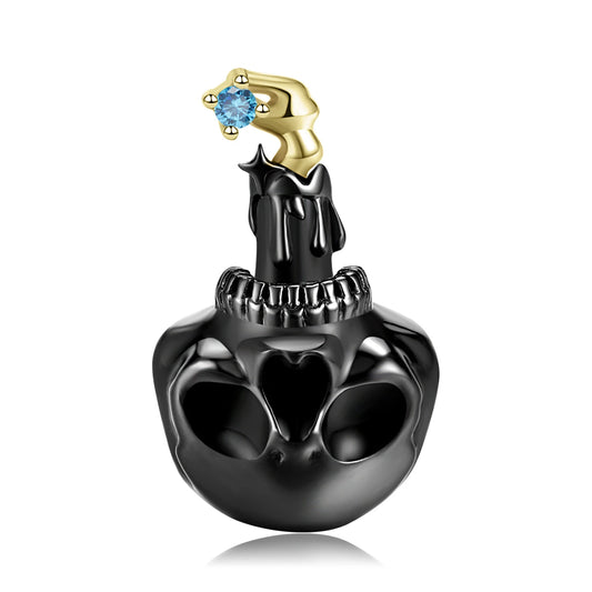 925 Sterling Silver, Halloween Black Skull Candle Charm