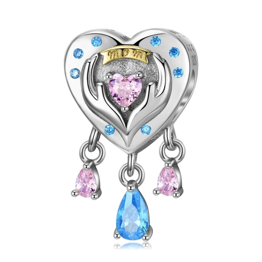 925 Sterling Silver, Love You Mom Heart Charm