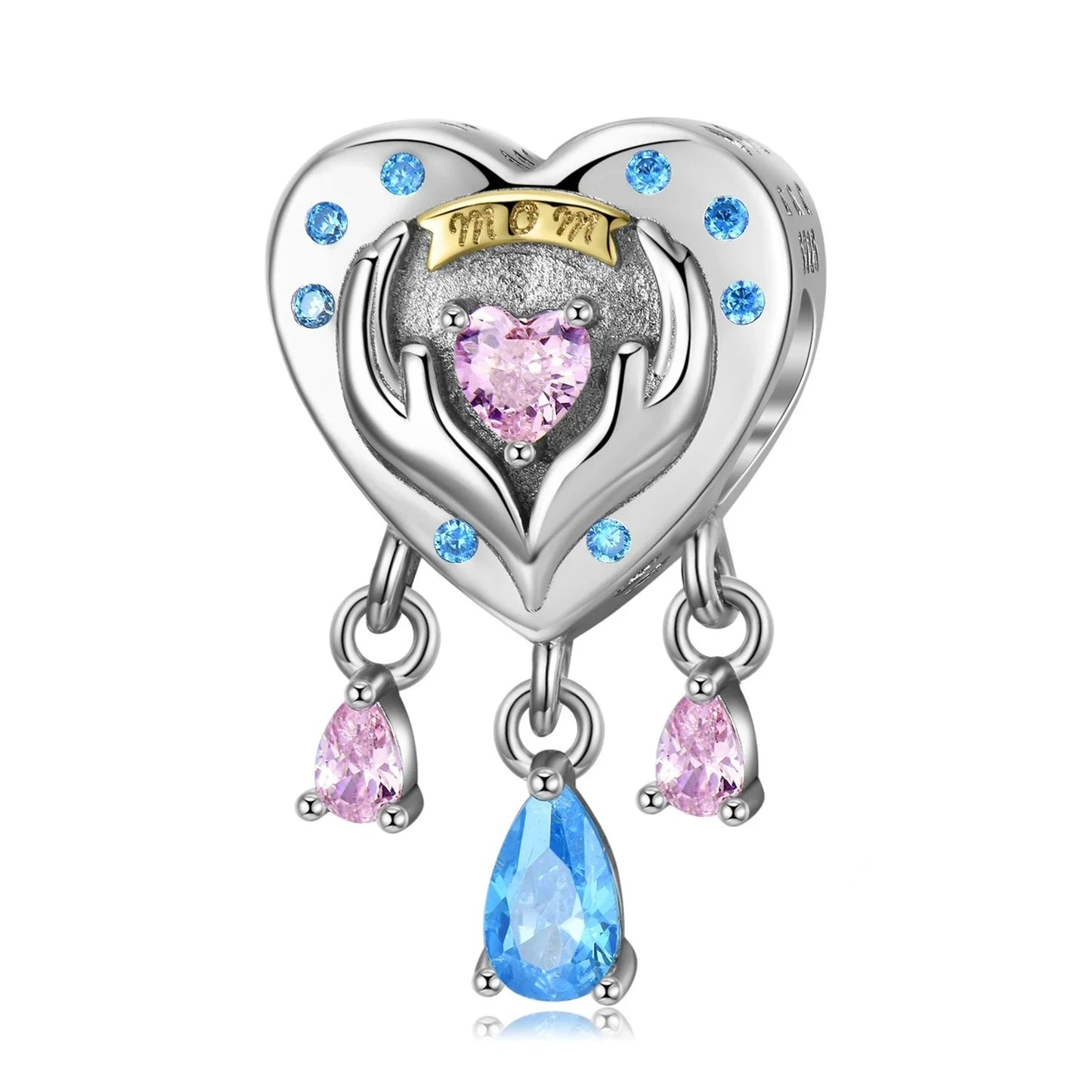 925 Sterling Silver, Love You Mom Heart Charm