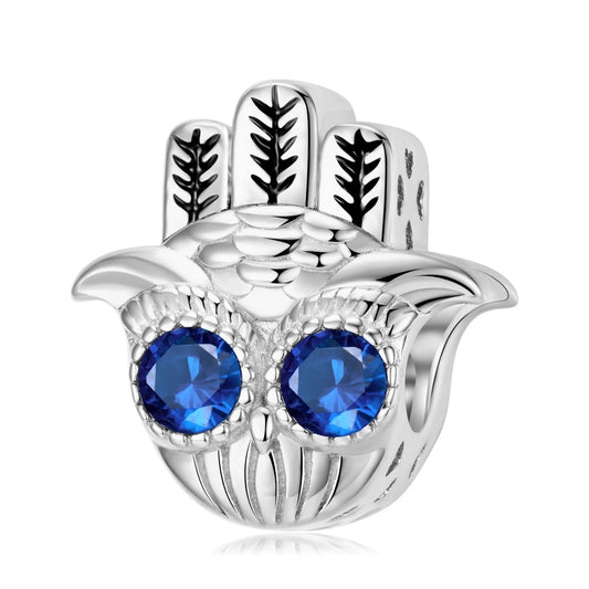 925 Sterling Silver, Good Luck Blue Eyes Owl Charm