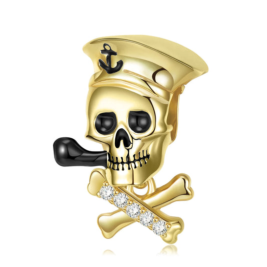 925 Sterling Silver, Golden Skull Captain Charm