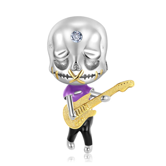 925 Sterling Silver, Guitarist skeleton Charm