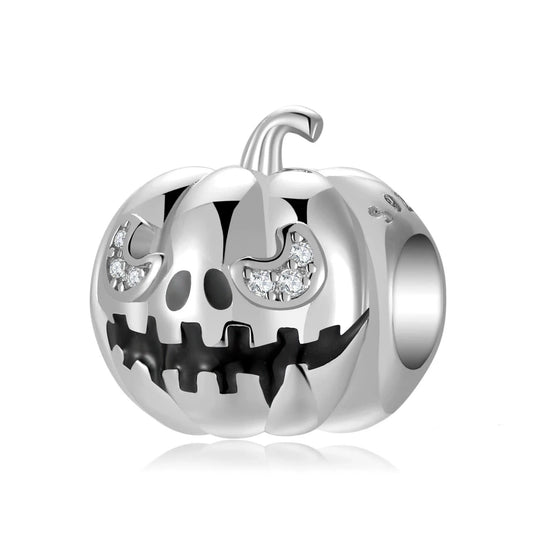 925 Sterling Silver, Halloween Silver Evil Pumpkin Charm