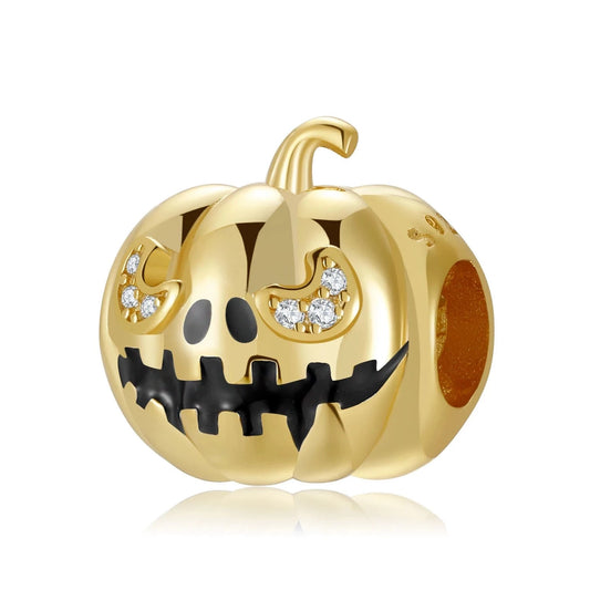 925 Sterling Silver, Golden Halloween Evil Pumpkin Charm