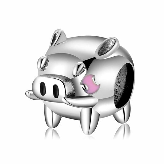 925 Sterling Silver, Pink Pig Charm