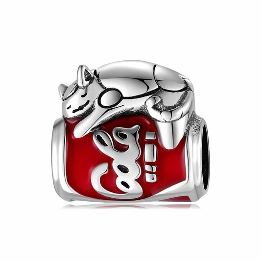 925 Sterling Silver, Cat Lying on Cola Charm