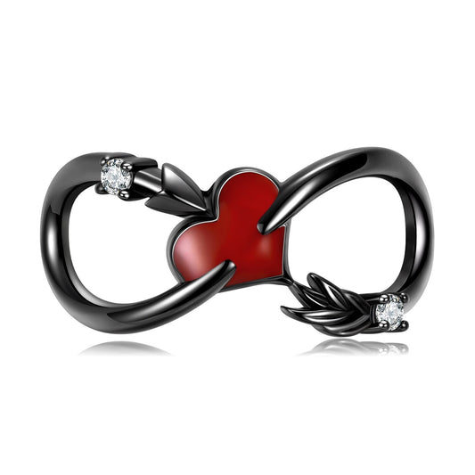 925 Sterling Silver, Black Infinity Heart Charm