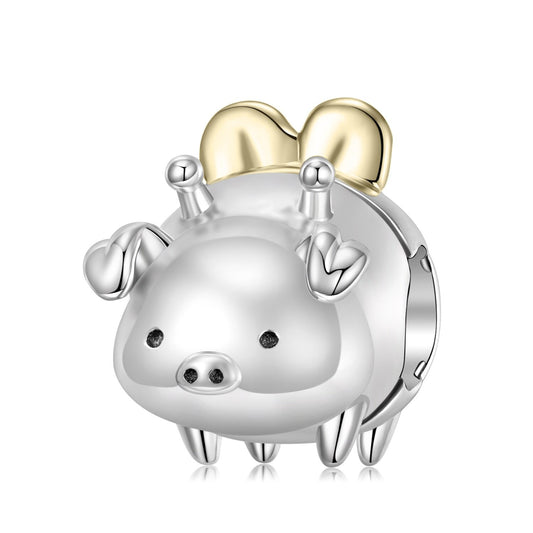925 Sterling Silver, Cute Piggy Charm