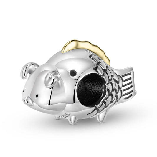 925 Sterling Silver, Cute Pigg Fish Charm