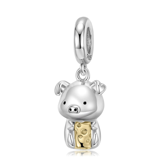 925 Sterling Silver, Cute Pig Charm