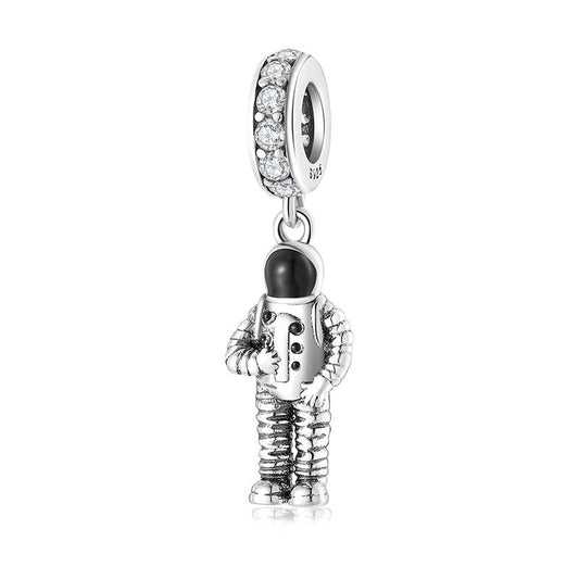 925 Sterling Silver, Astronaut in Outer Space Pendant Dangle Charm
