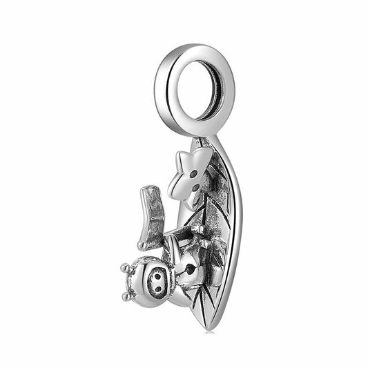 925 Sterling Silver, Astronaut on Little Ship Charm Pendant