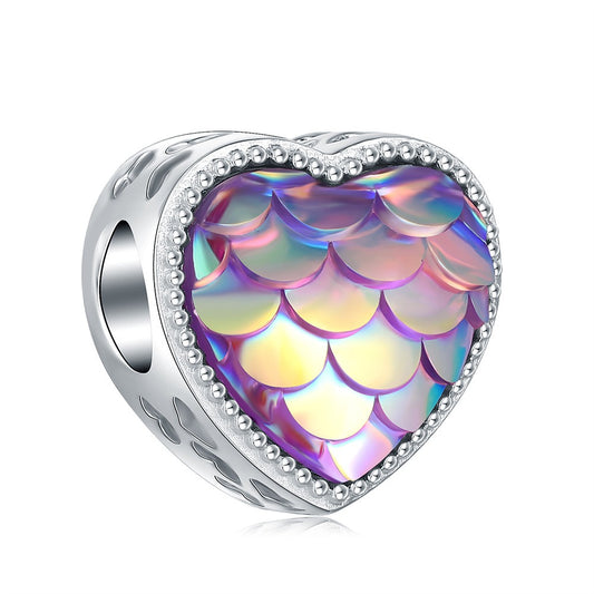 925 Sterling Silver, Mermaid Fish Scale Heart Charm
