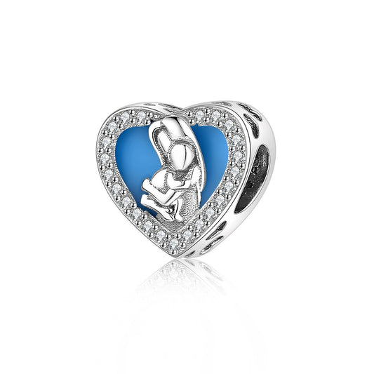 925 Sterling Silver, Mom Hold Child Love Heart Charm