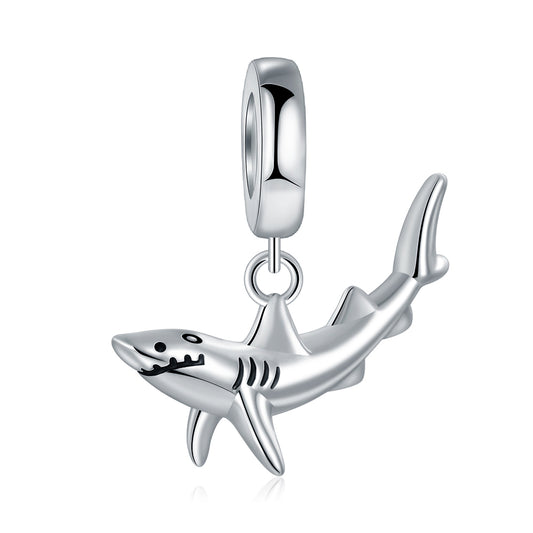 925 Sterling Silver, Shark In Sea Charm