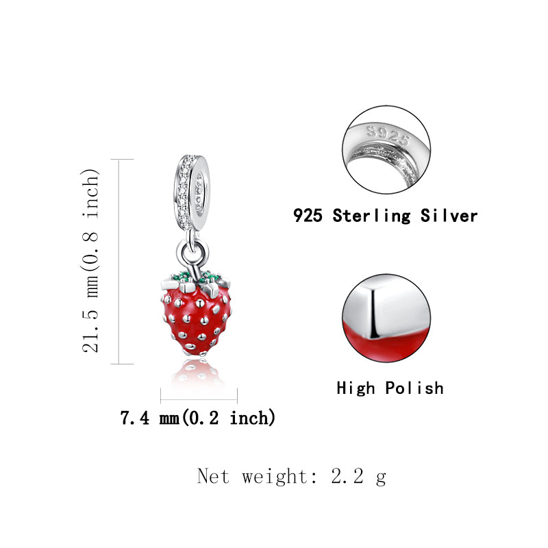 925 Sterling Silver, Red Delicious Strawberry Charm